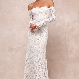 Lulus Romance Dreamer White Lace Off-the-shoulder Maxi Dress - Size M